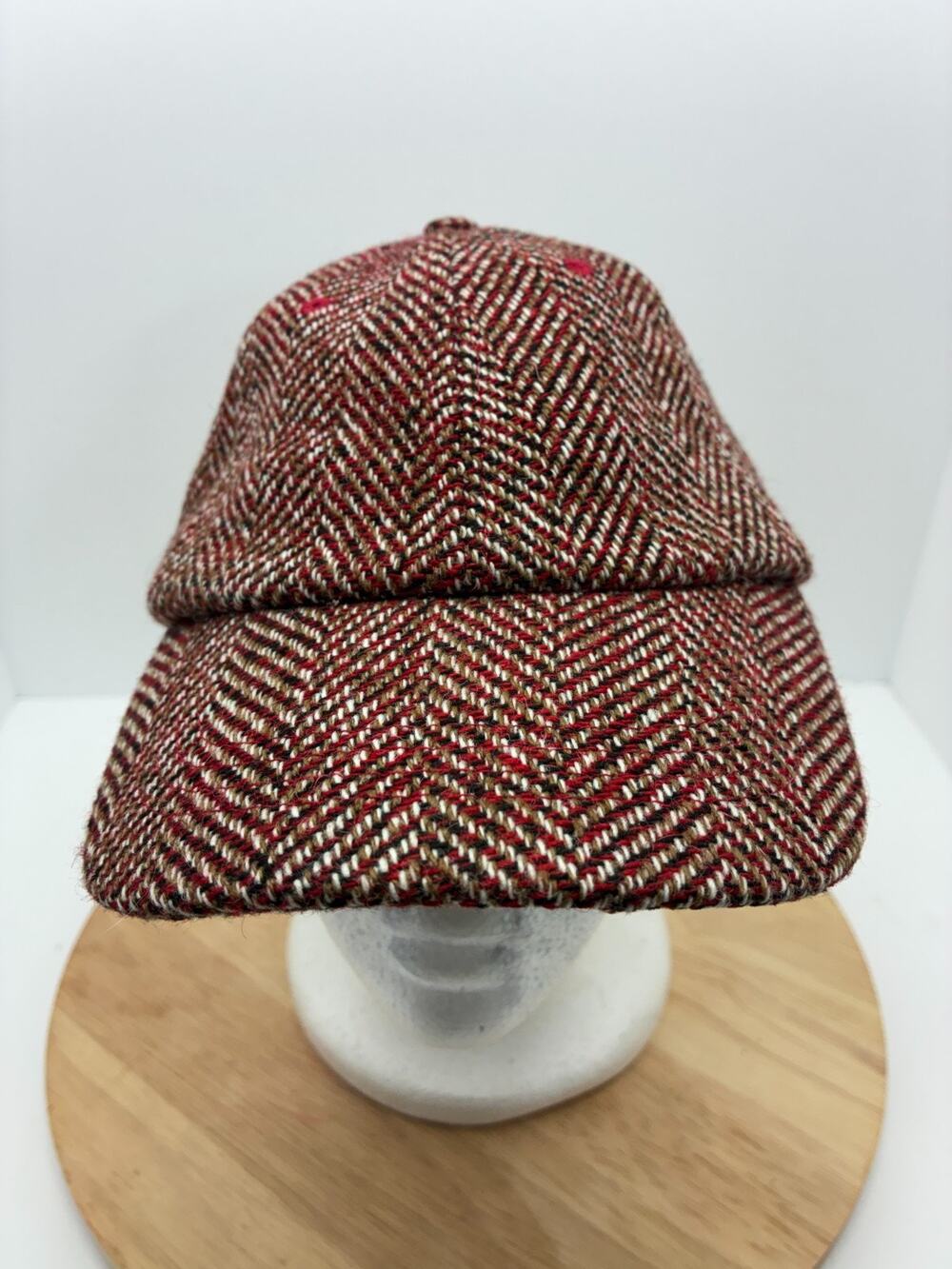 Alternative Apparel Herringbone Tweed Baseball Cap Wool Blend Red Brown Hat